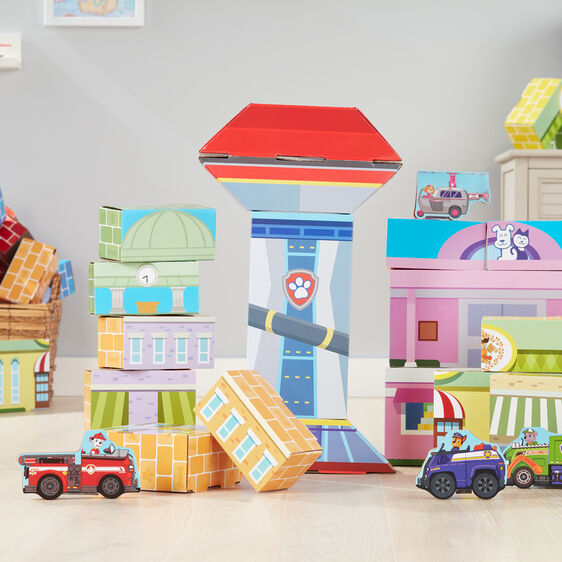 Colorful, stackable cardboard blocks for imaginative play, featuring Paw Patrol characters for Melissa and Doug 33277