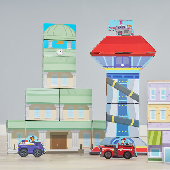 Colorful cardboard building blocks with Paw Patrol vehicles for play for Melissa and Doug 33277