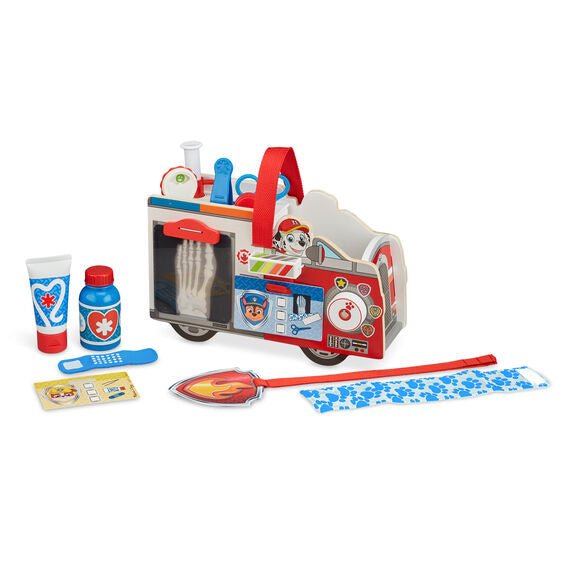 Marshall's wooden rescue caddy toy with tools and accessories for Melissa and Doug 33276