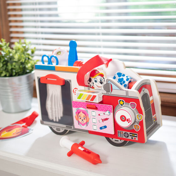 Wooden rescue caddy toy for Marshall, featuring tools and play accessories for Melissa and Doug 33276