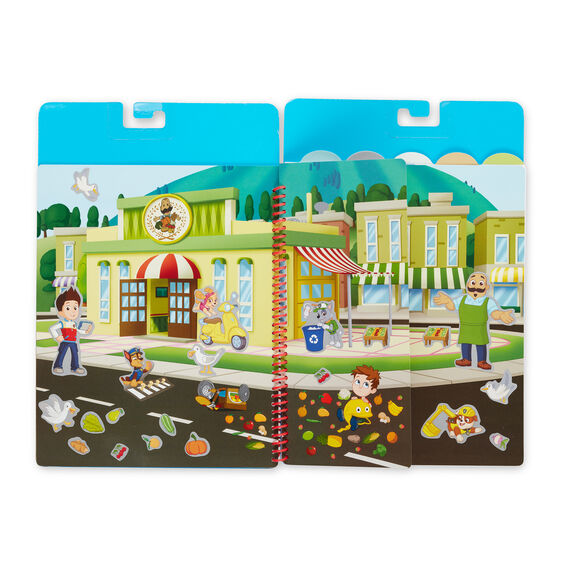 Paw Patrol sticker flip-flap pad featuring Adventure Bay characters and scenes for Melissa and Doug 33254, rear view