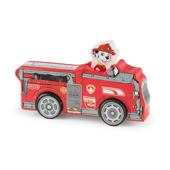 Red wooden fire truck toy with a figure of Chase from Paw Patrol for Melissa and Doug 33266