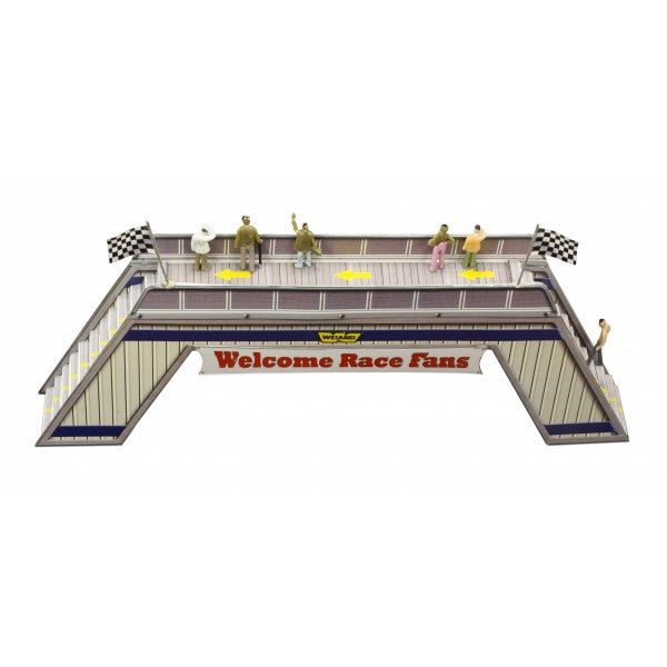 Model kit of a pedestrian bridge with "Welcome Race fans" signage for Innovative Hobby Supply BK6428, rear view