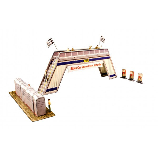 Model kit of a pedestrian bridge with race track display for Innovative Hobby Supply BK6428