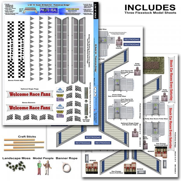 Model kit sheets for building a realistic pedestrian bridge diorama for Innovative Hobby Supply BK6428