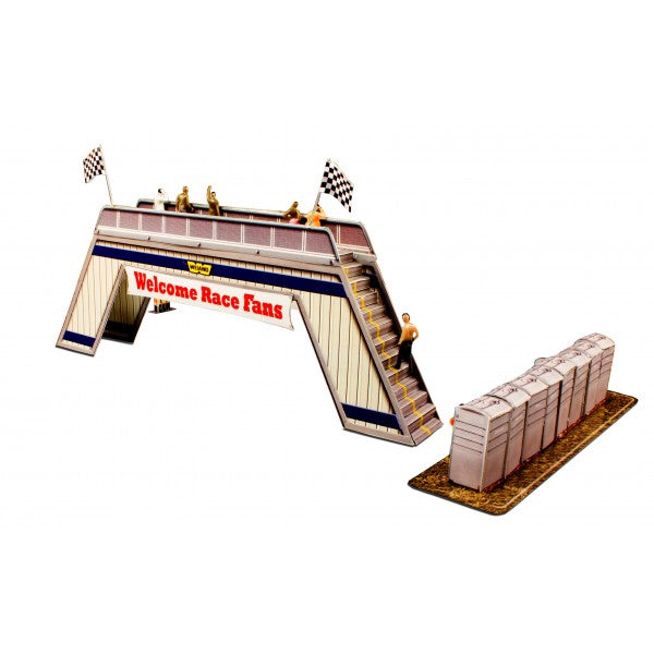 Model kit of a welcome race fans pedestrian bridge with tiered seating for Innovative Hobby Supply BK6428