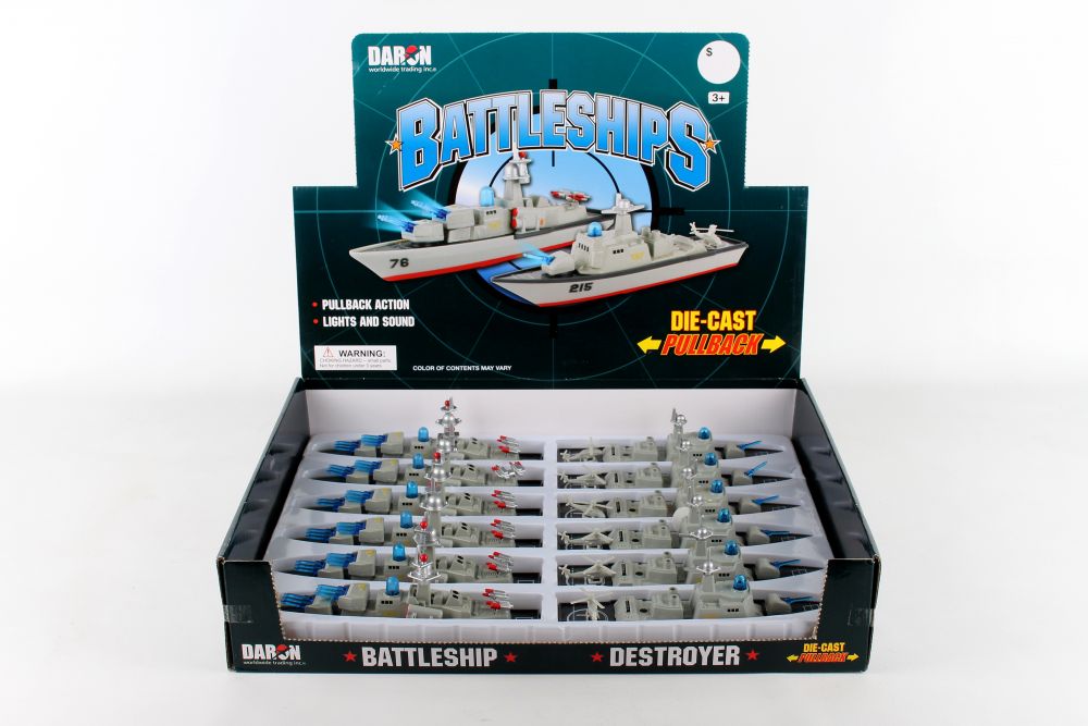 Set of diecast battleship and destroyer toys in open box packaging for Daron PMT1602, package view, product view 5