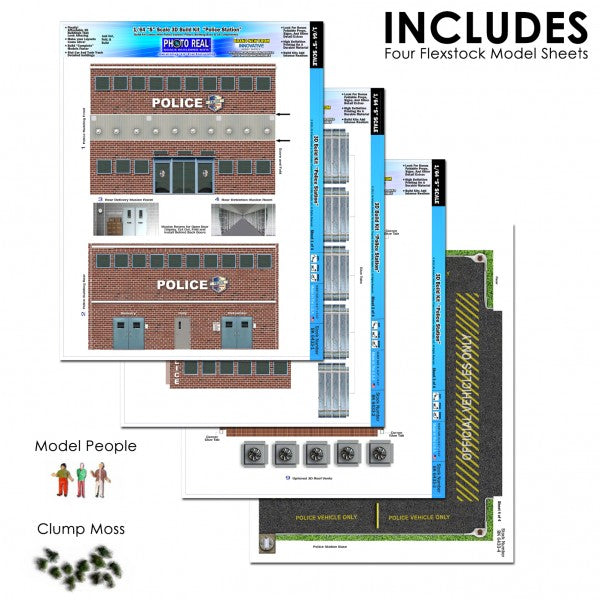Model kit components for a police station, including figures and accessories for Innovative Hobby Supply BK6433