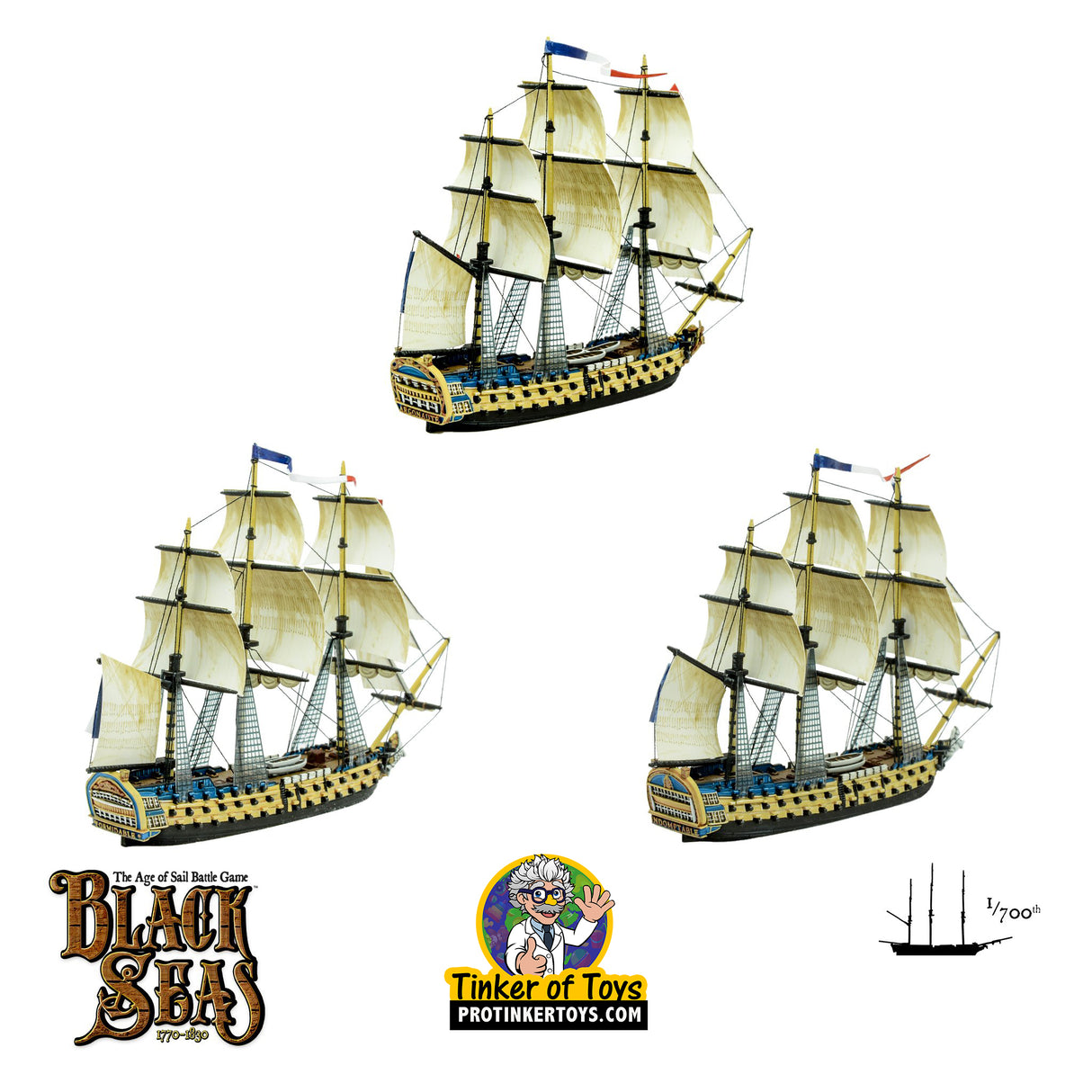 French Navy 3rd Rate ship model, 1/700 scale, Black Seas for WLG-792012002