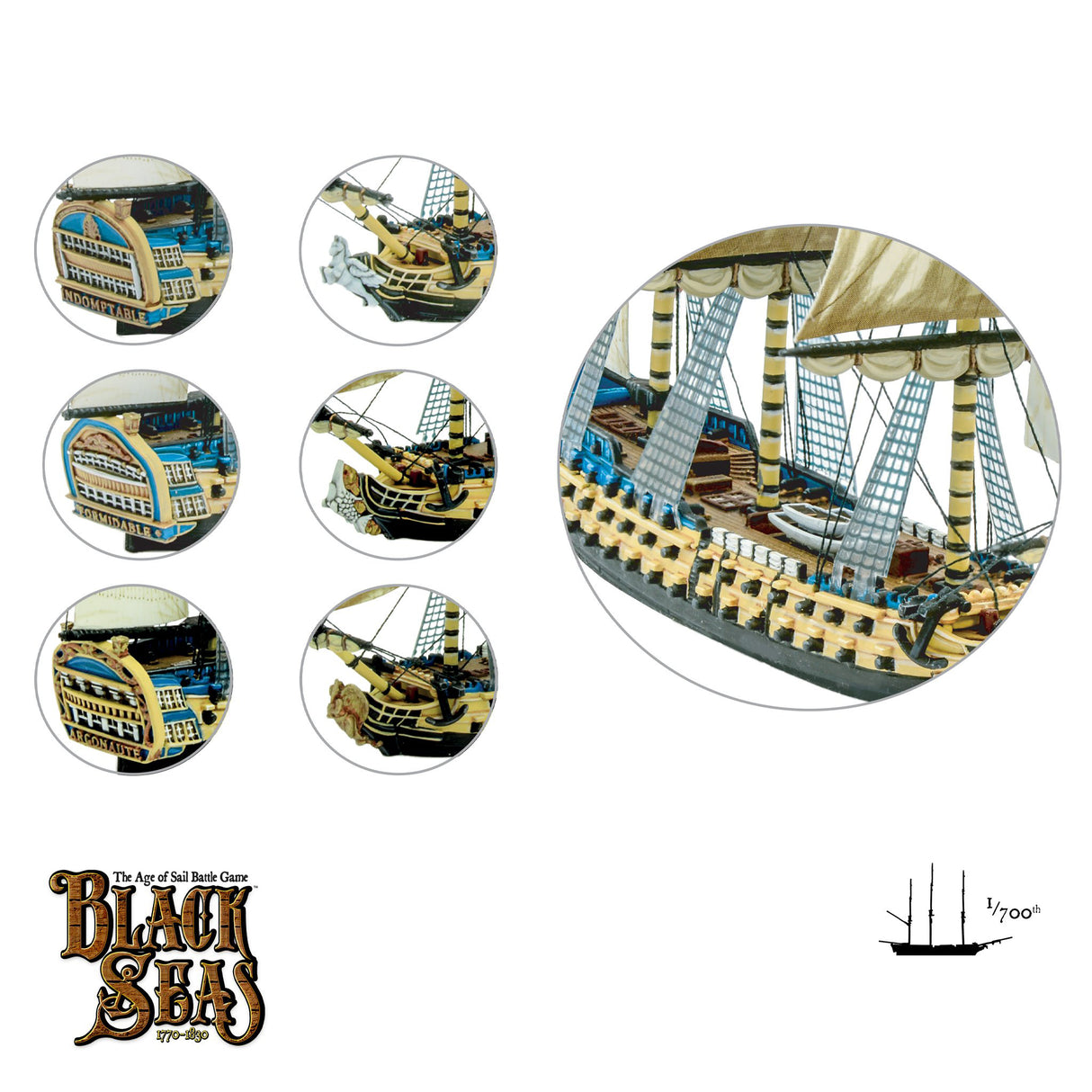 French Navy 3rd Rate ship model, 1/700 scale representation for Black Seas WLG-792012002