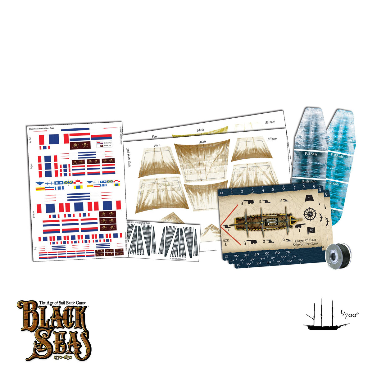 Sail plan diagrams for French Navy 3rd Rate ships, 1/700 scale for Black Seas WLG-792012002