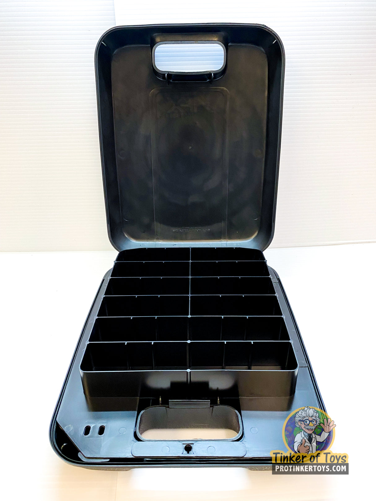 Open black storage case with removable tray and compartments for Aurora AFX 1489