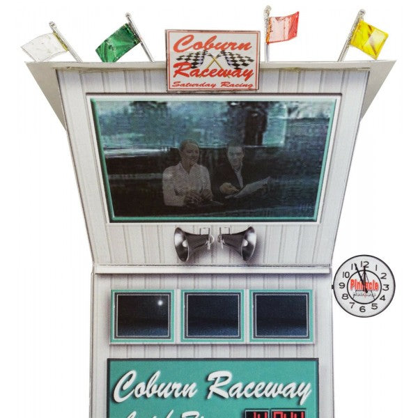 Race tower model kit featuring a sign for Coburn Raceway for Innovative Hobby Supply BK3213