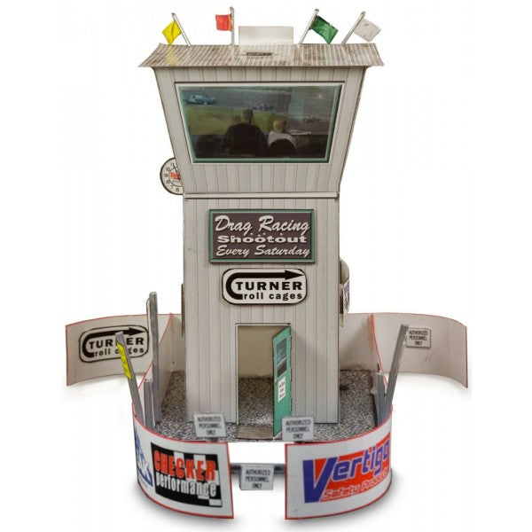 Model kit of a drag racing tower with signage and display areas for Innovative Hobby Supply BK3213