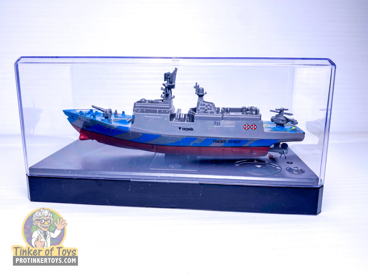 Remote control model battleship on a display base for Invento 500820