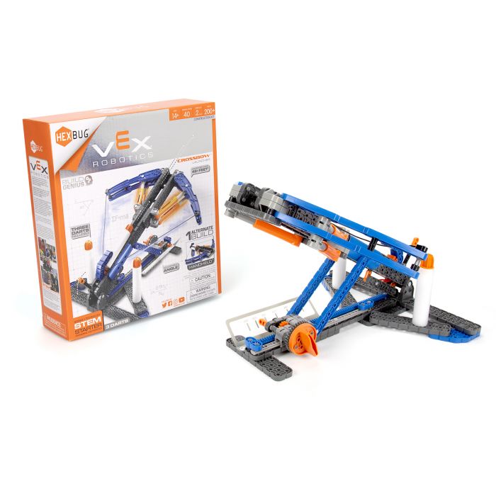 VEX Robotics crossbow kit with components and assembled model for HexBug 406-6533, front view
