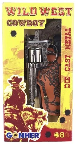 Toy gun and holster set for a cowboy, die-cast metal toy for Gonher 201/0