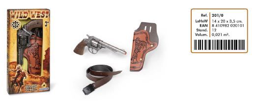 Die-cast metal holster, pistol, and belt set for a western theme for Gonher 201/0