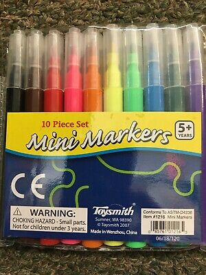 Set of 10 colorful mini markers for drawing and coloring for Toy Smith 1216