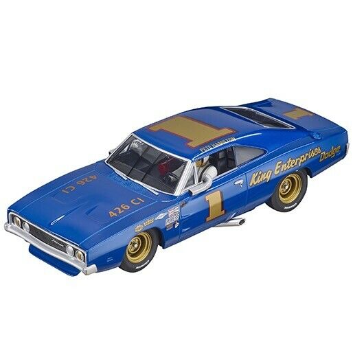 Blue Dodge Charger slot car with "King Enterprises" decal for Carrera Digtial 20030982