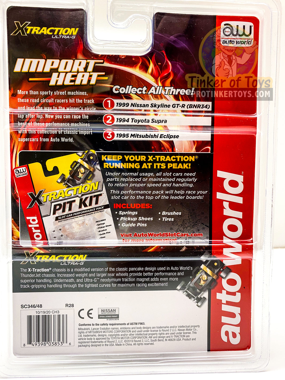 Toy car set packaging showing "Import Heat Xtraction Ultra-G" model for Auto World SC346, package view, product view 5