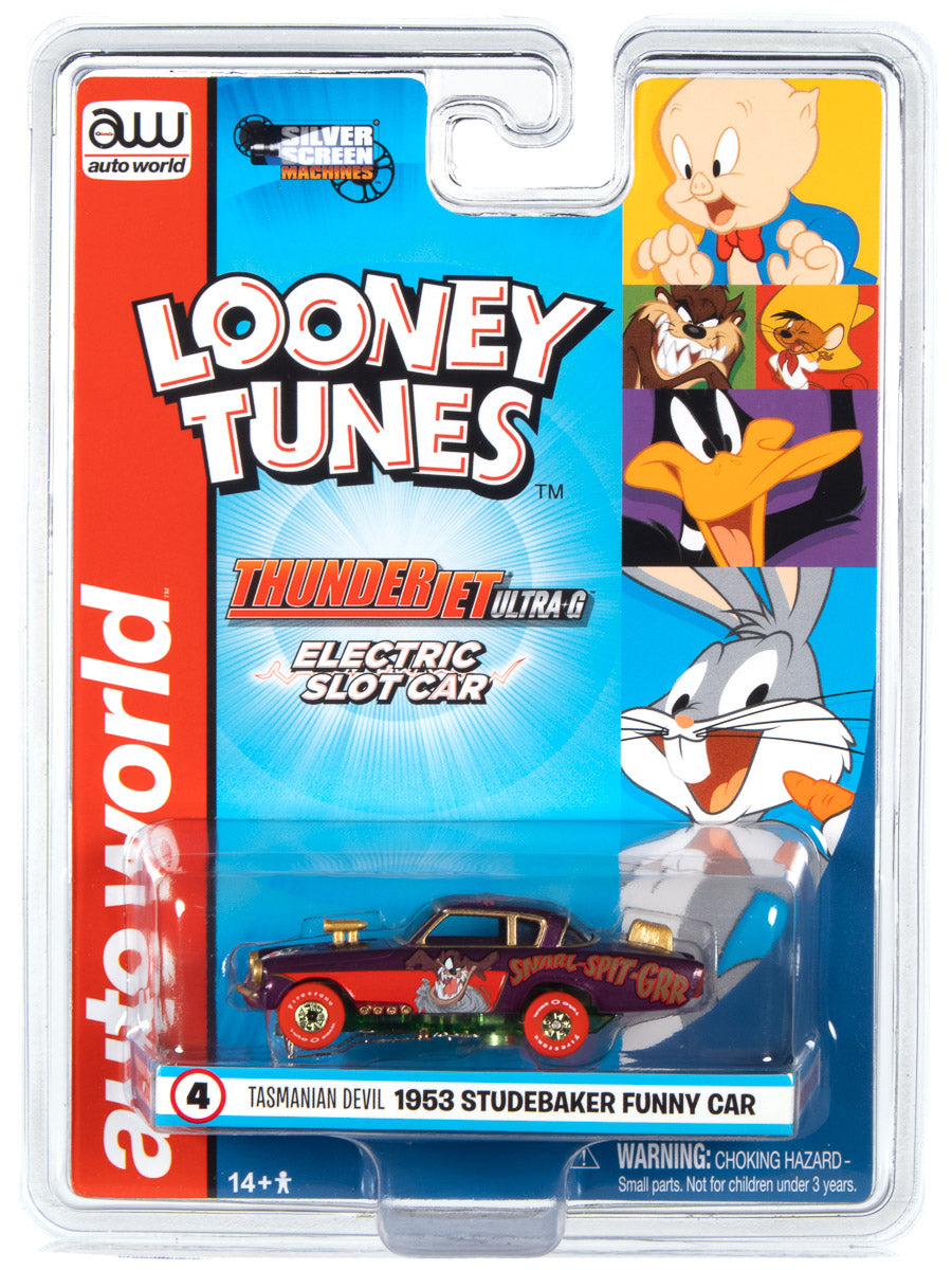 Looney Tunes Tasmanian Devil 1953 Studebaker electric slot car set for Auto World SC363