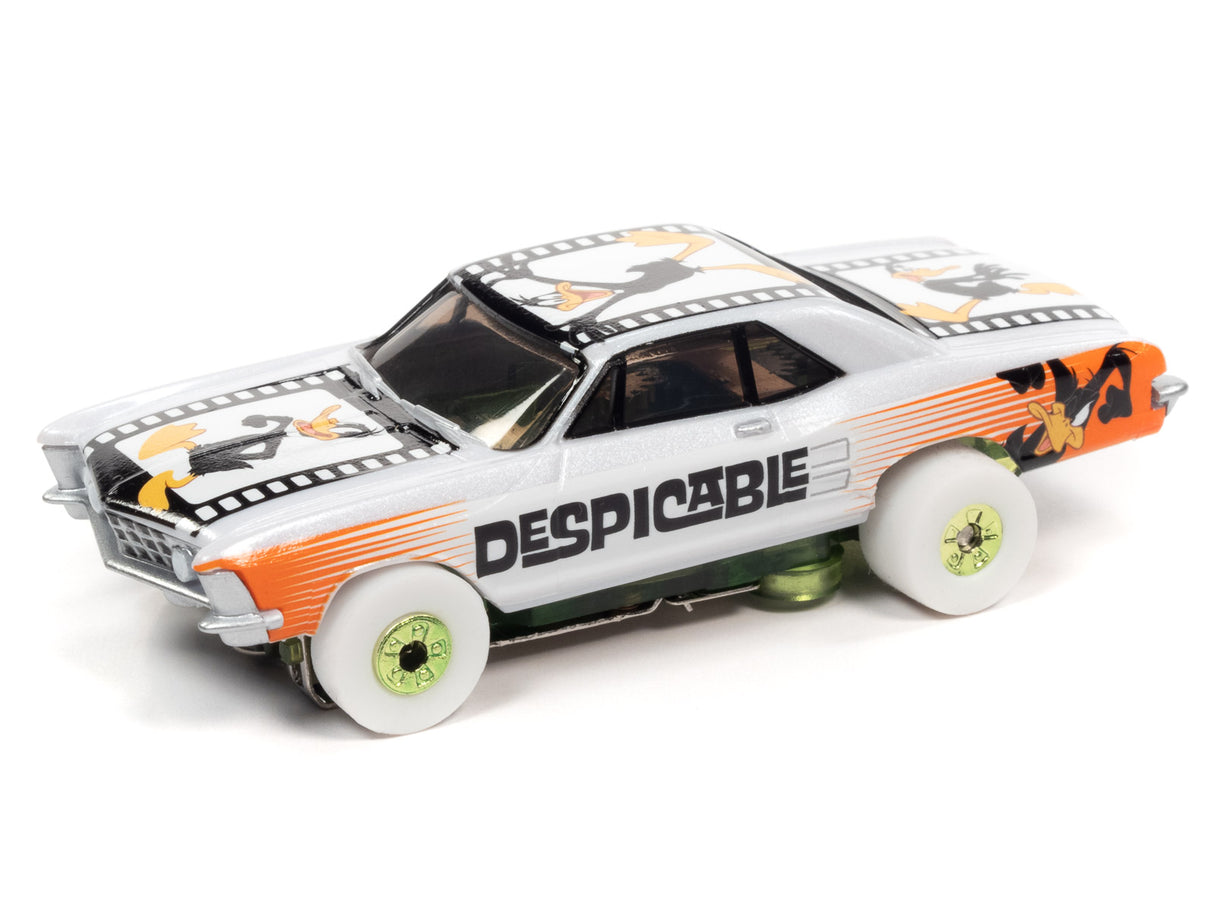White Looney Tunes Thunderjet toy car with "DESPICABLE" text for Auto World SC363