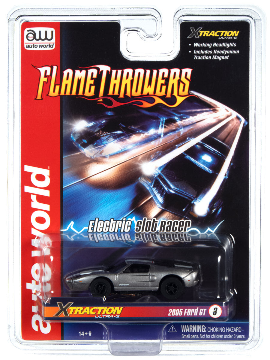 Remote-controlled race car toy packaging featuring a 2005 Ford GT model for Auto World SC366