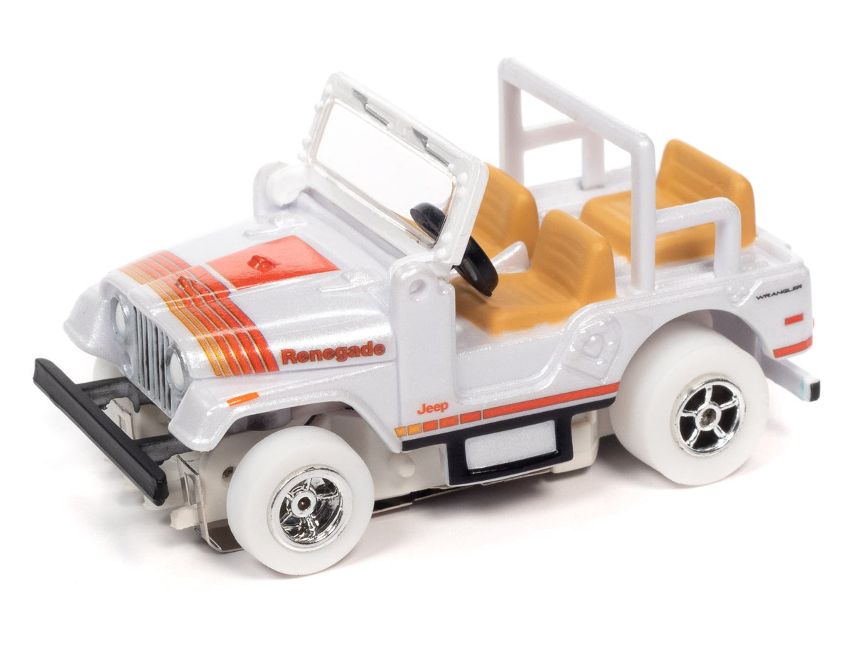 White Jeep Renegade toy car with tan interior and black accents for Auto World SC368