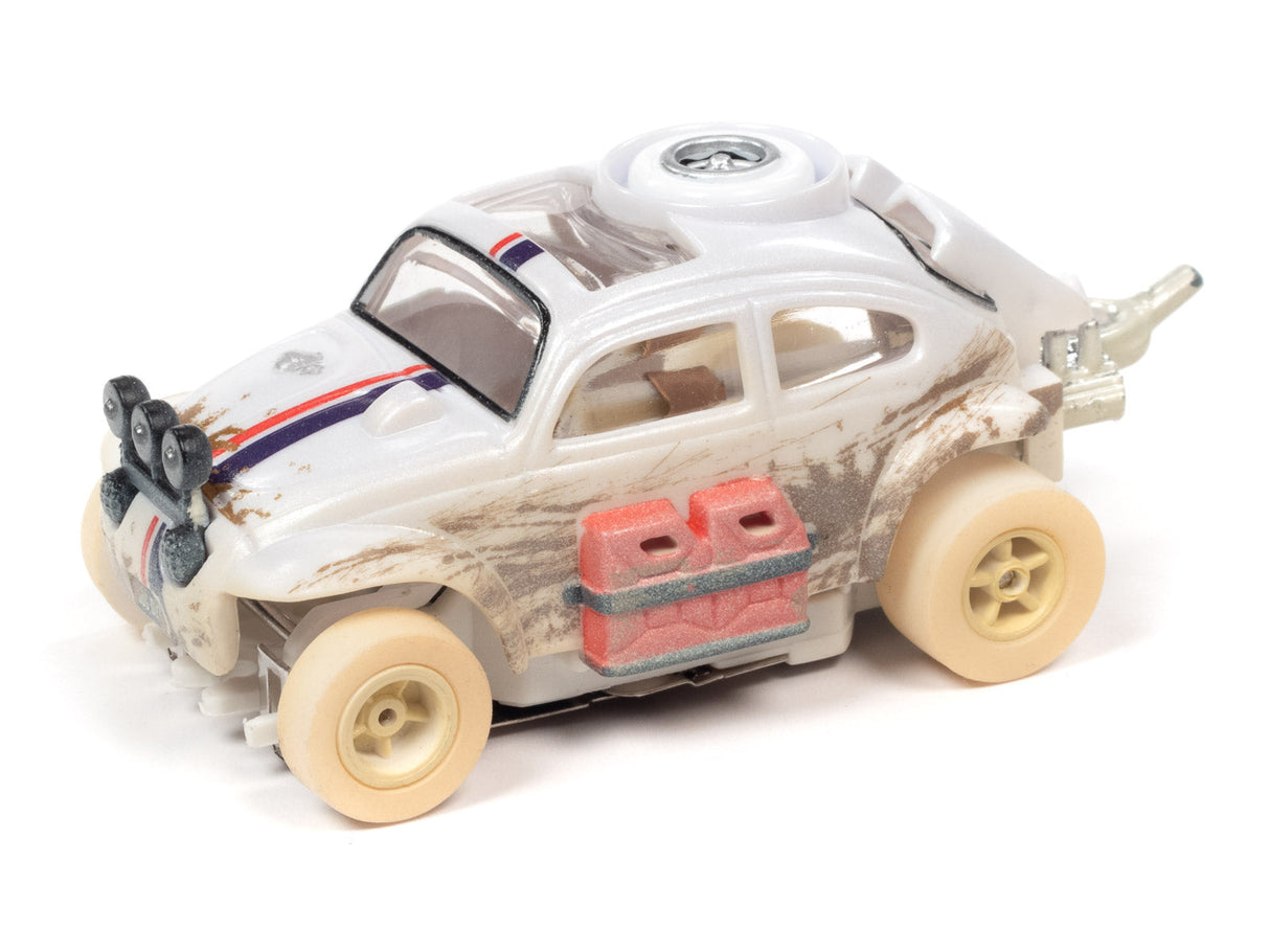 White off-road toy car with black and red accents, viewed from the side for Auto World SC375