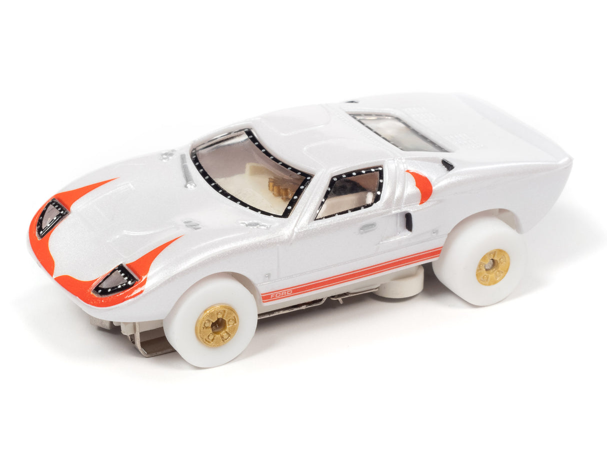White slot car with orange accents, front view for Auto World SC379