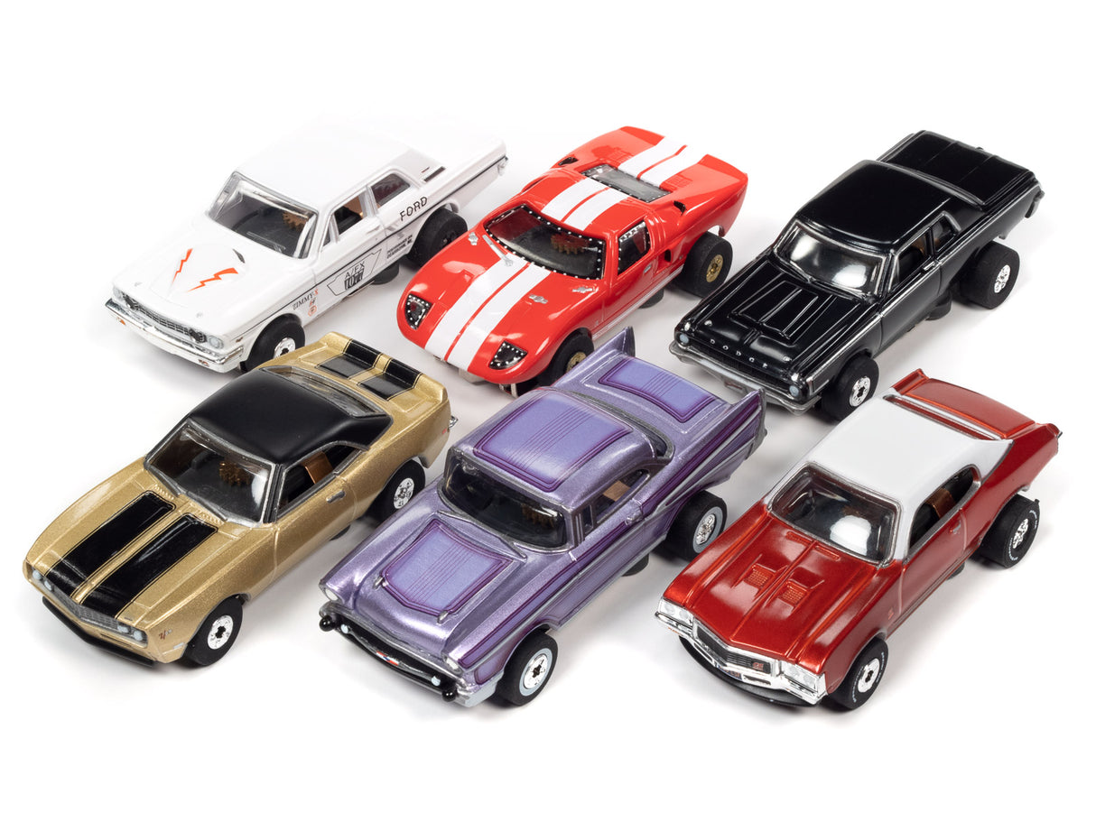 Assortment of slot cars on white background for Auto World SC379, white background view, product view 2
