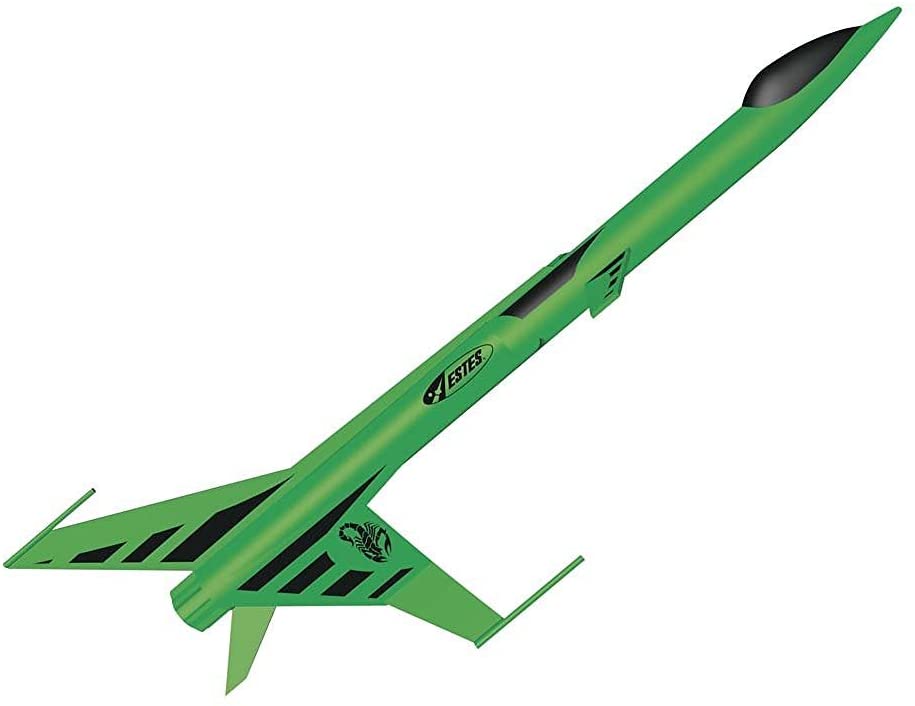 Green model rocket kit with fins and nose cone for launching for Estes 7232
