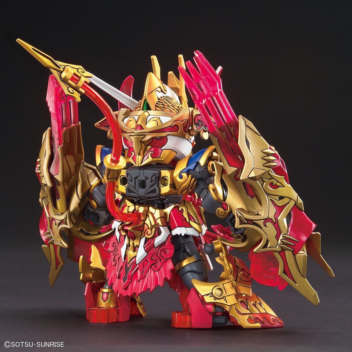 Gundam figure, Wukong Impulse, detailed mechanical warrior with red and gold accents for Bandai 5061783, rear view