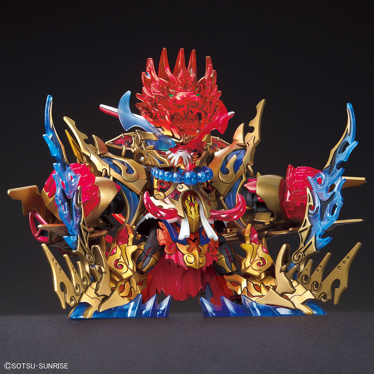 Colorful Gundam model kit, Wukong Impulse, dynamic pose on black background for Bandai 5061783