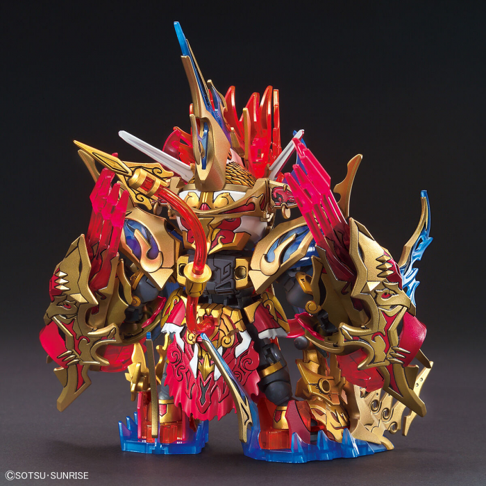 Gundam model kit, Wukong Impulse, dynamic pose with red and gold accents for Bandai 5061783