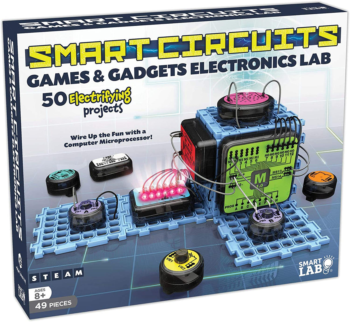 Electronics kit box showing circuit components and building blocks for STEM learning for Smart Lab 00485