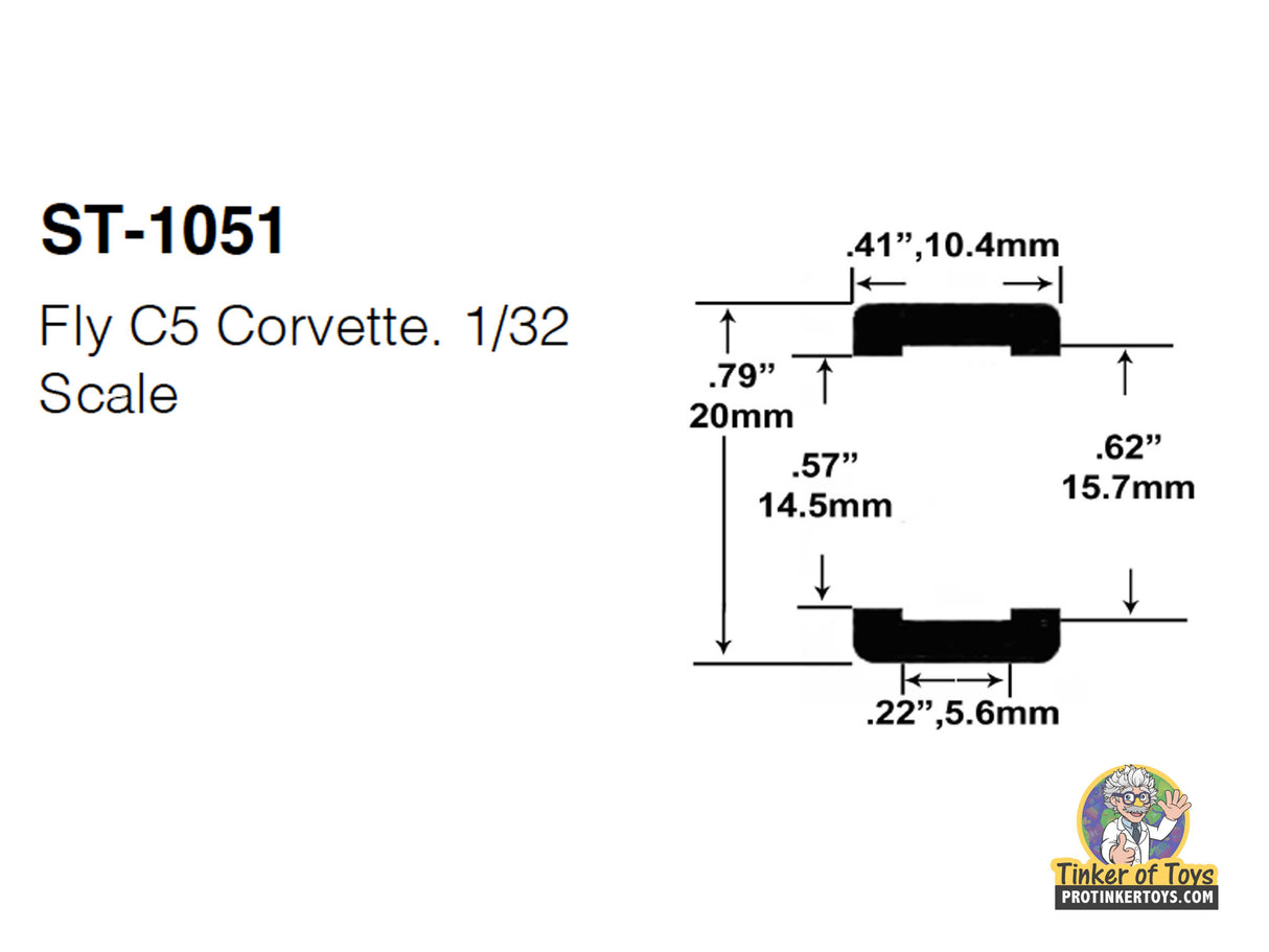 Dimensions for ST-1051 Fly C5 Corvette 1/32 scale model parts