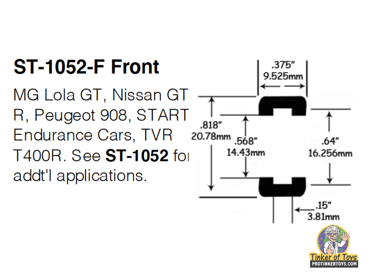 Dimensions for ST-1052-F front accessory for various race cars for 1:32