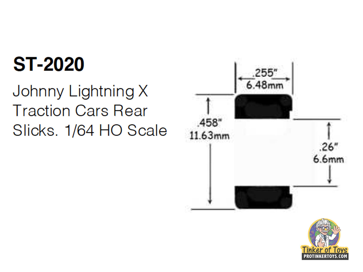 Dimensions for ST-2020 Johnny Lightning X-Traction rear slicks for 1:64 ST2020
