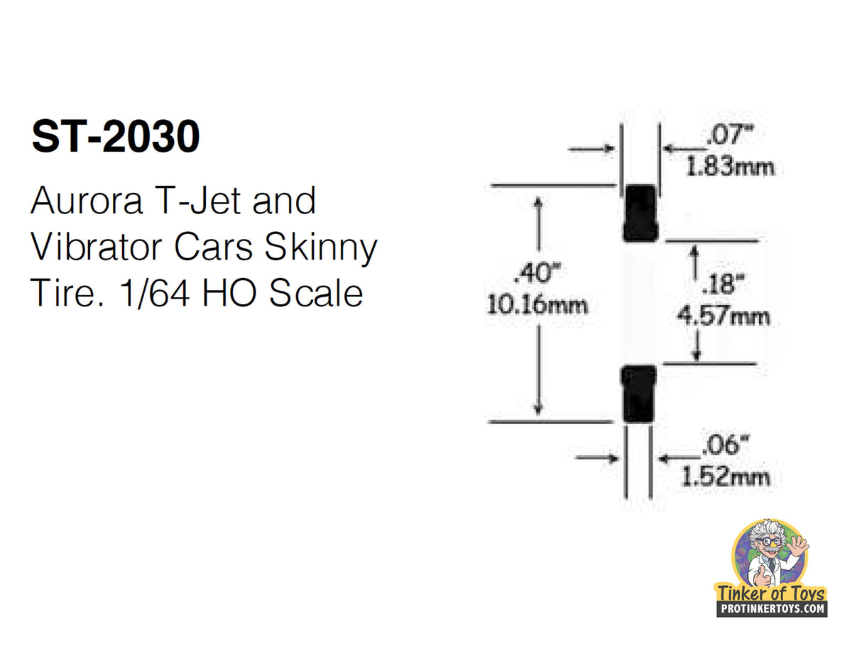 Tire cross-section diagram for ST-2030, showing dimensions in inches and millimeters for 1:64 ST2030