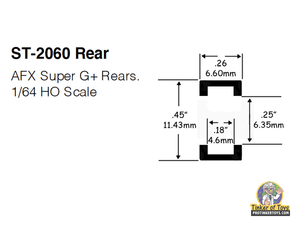 Dimensions for ST-2060 rear claws, 1/64 scale model parts for AFX Super G+ R