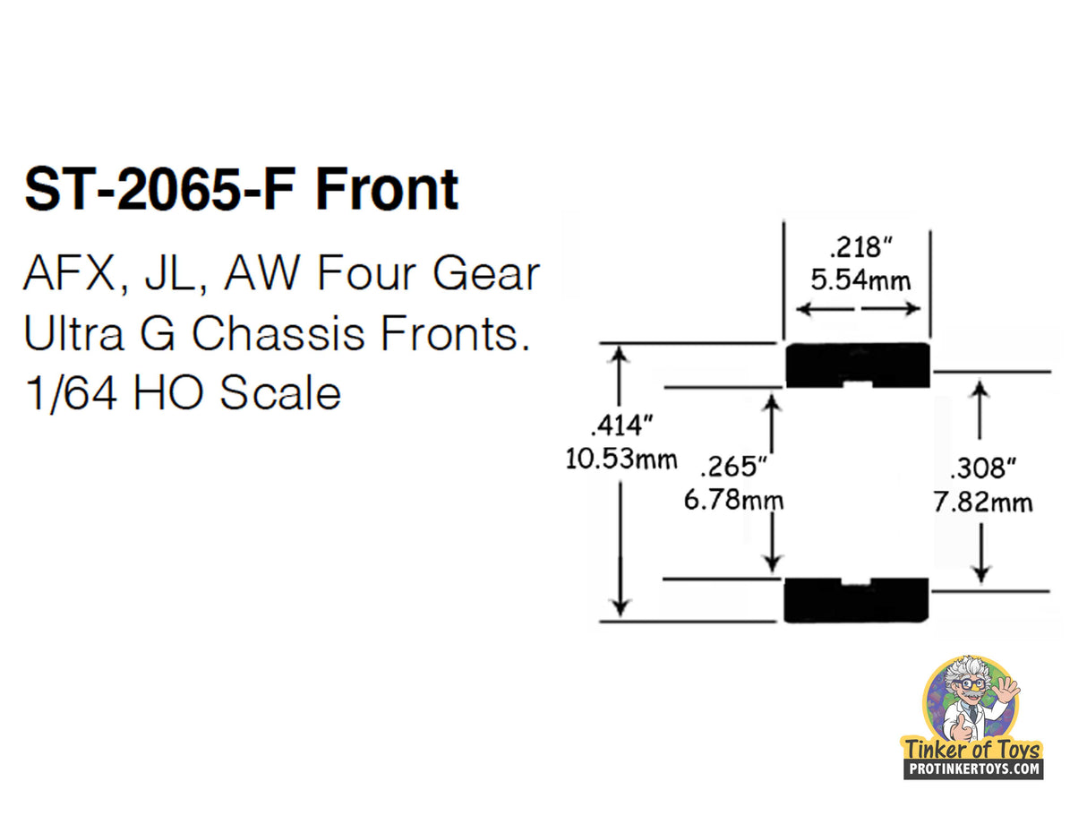 Dimensions for ST-2065-F chassis front: 10.53mm wide, 7.82mm high for 1:64