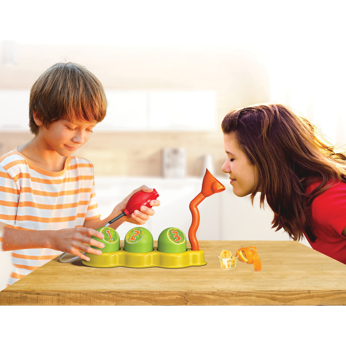 Boy and woman use a science kit on a wooden table to experiment for Smart Lab 00606