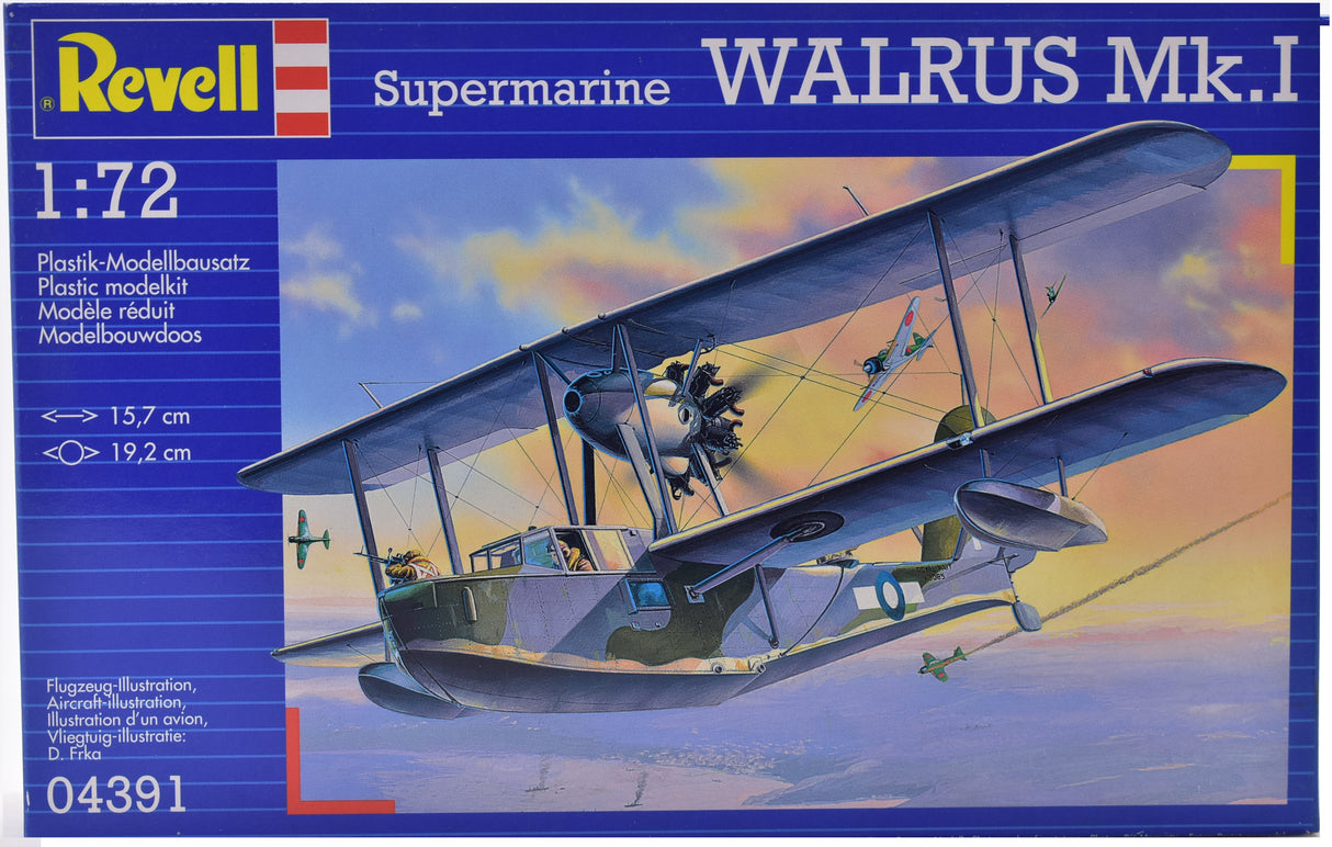 Scale model kit box art showing a Supermarine WALRUS Mk.I biplane for Revell 04391