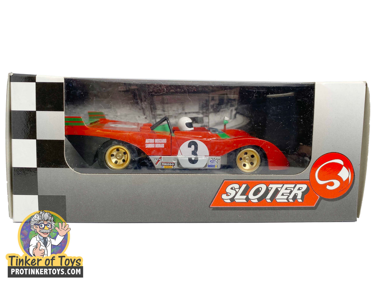 Red race car model in box, Targa Florio 1972 for Sloter 400105