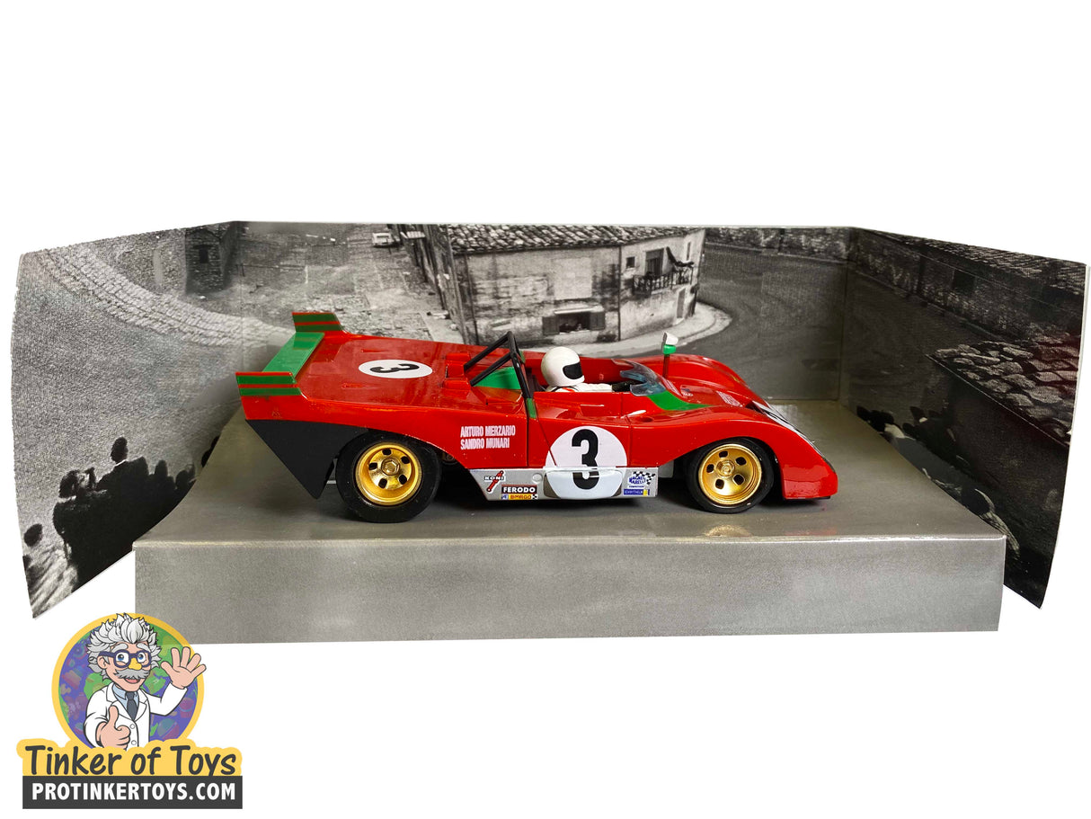 Red and white vintage race car model, Targa Florio 1972 for Sloter 400105