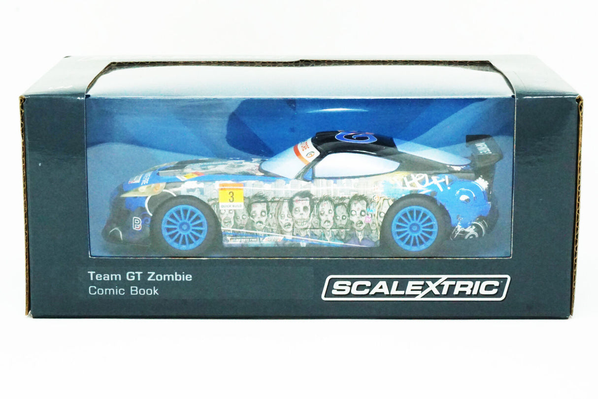 Blue race car on a comic book box for Team GT Zombie for Scalextric C3959