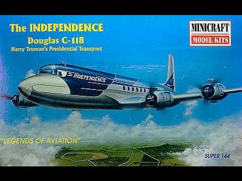 Douglas C-118 plane model kit box art showing the aircraft in flight for Minicraft