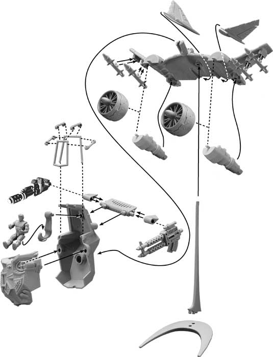Assortment of grey building and mechanical model parts for construction for Robogear 6005